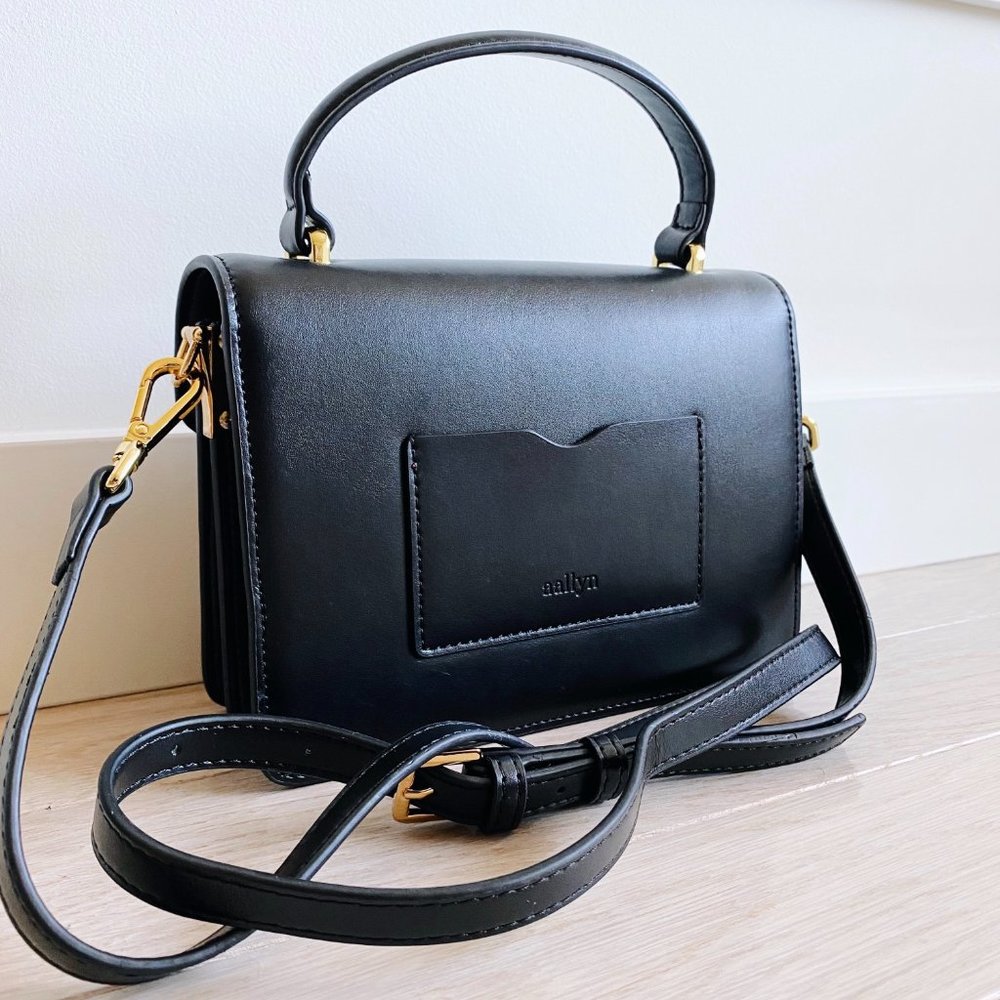 The June Genuine Leather Satchel - Black/White - Picture 6 of 13